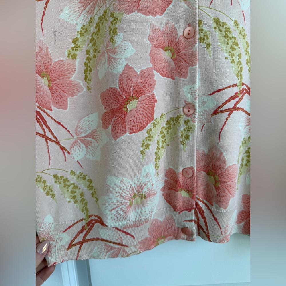 Pendleton Women’s Pink Green Floral Silk Blend Cardigan Size Large - Picture 5 of 10